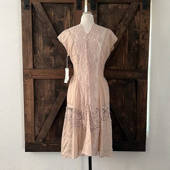 NWT Johnny Was Silk Lace Dress Biya Romantic Flapper Victorian Goth Blush Pink S - Picture 5 of 12